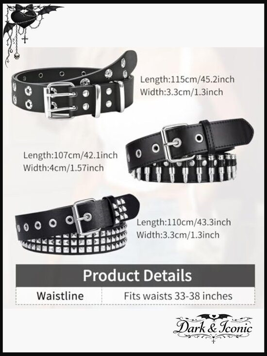 3 Piece Y2K Punk Rock Studded Belt Set with Bullet Belts main image 6